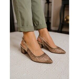 Lady Couture DEMI Gold Rhinestone Mesh Slingback Block with 2.5-Inch Heel Size 9